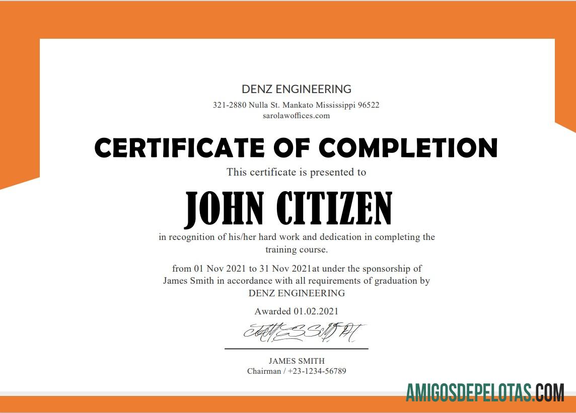 Certificado de Estágio em Engenharia Denz dos EUA amostra